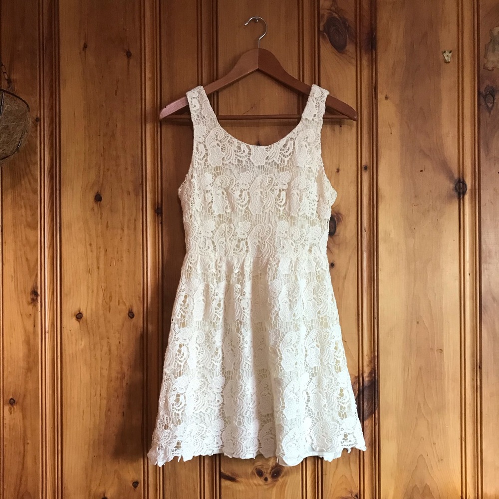 Cream-Colored Lace Overlay Dress